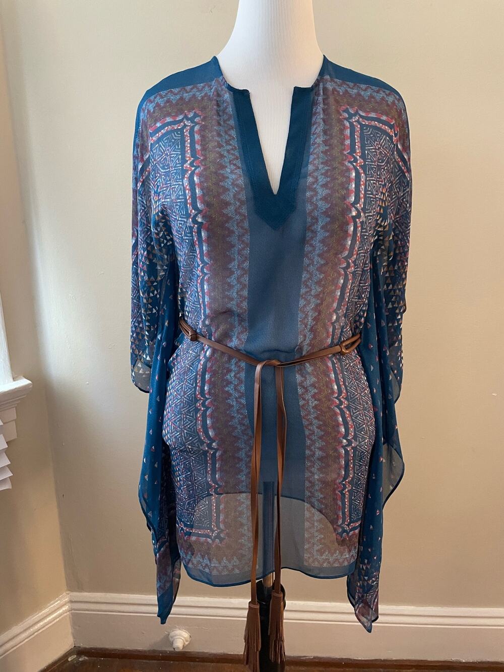 BCBG Sheer Poncho Leather Belt Size XS
